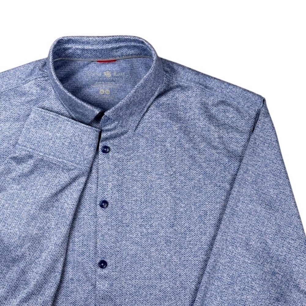 Stone Rose Blue Herringbone Knit Long Sleeve Button Down Shirt Modern Mens XL